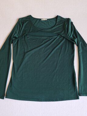 Edgely Forest Green Long Sleeve Cutout Neckline Top Size Large